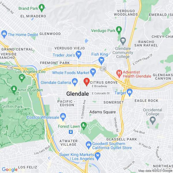 Party Plaza location map: 500 E Broadway, Glendale, CA