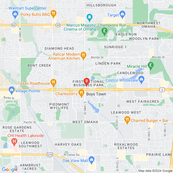 Websnoogie Web Hosting location map: 14301 FNB Pkwy #104, Omaha, Nebraska